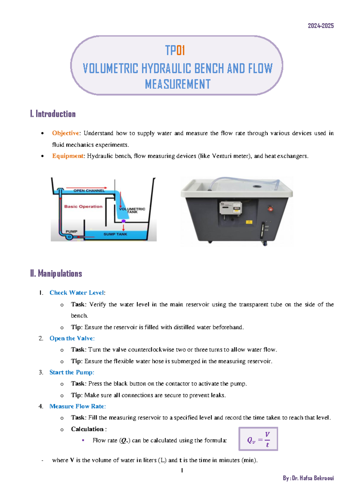 TP01 Volumetric Hydraulic Bench & Flow Measurement Guide - Studocu