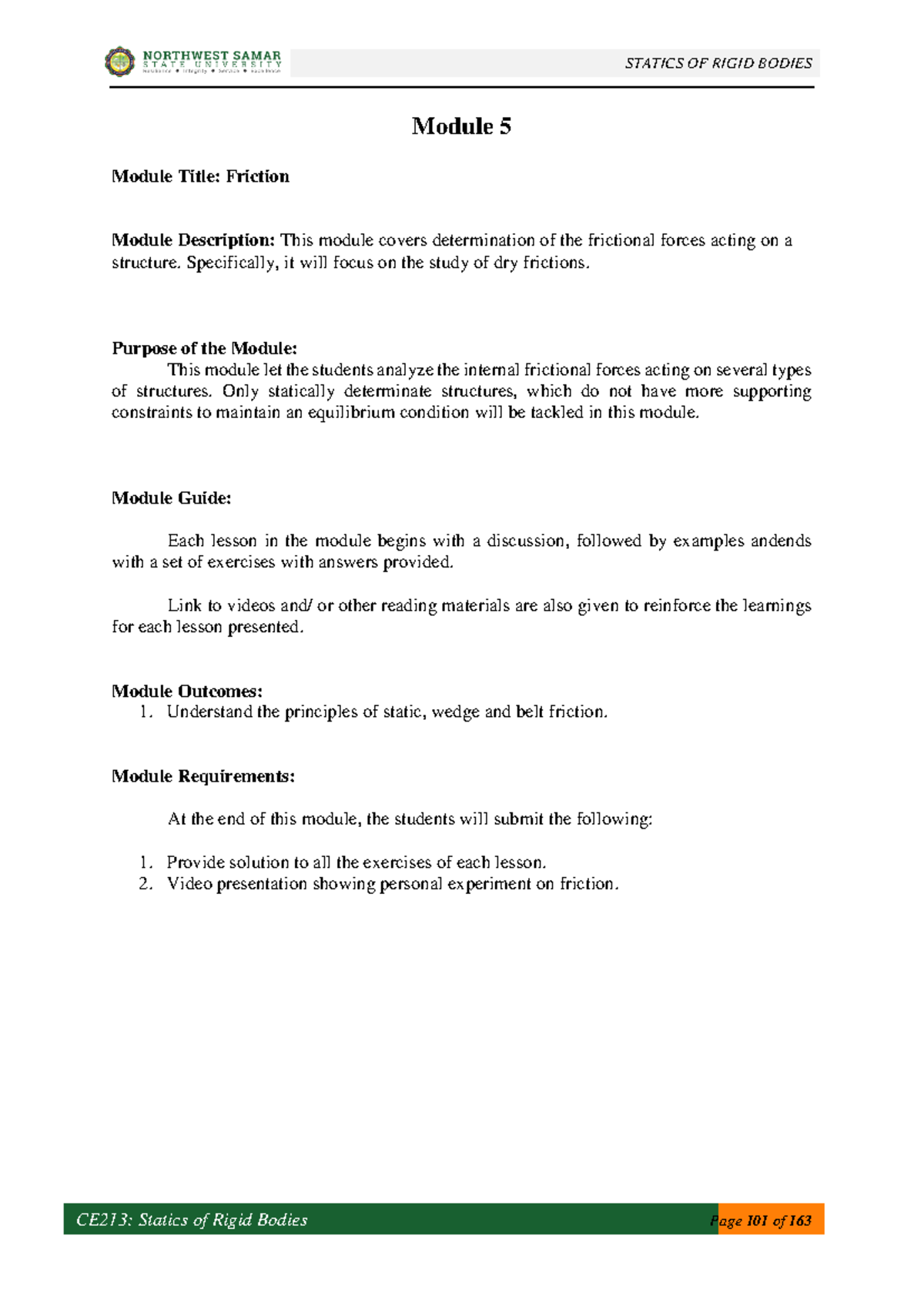 Module 5-6: Friction & Force Systems in 3D Mechanics - Studocu