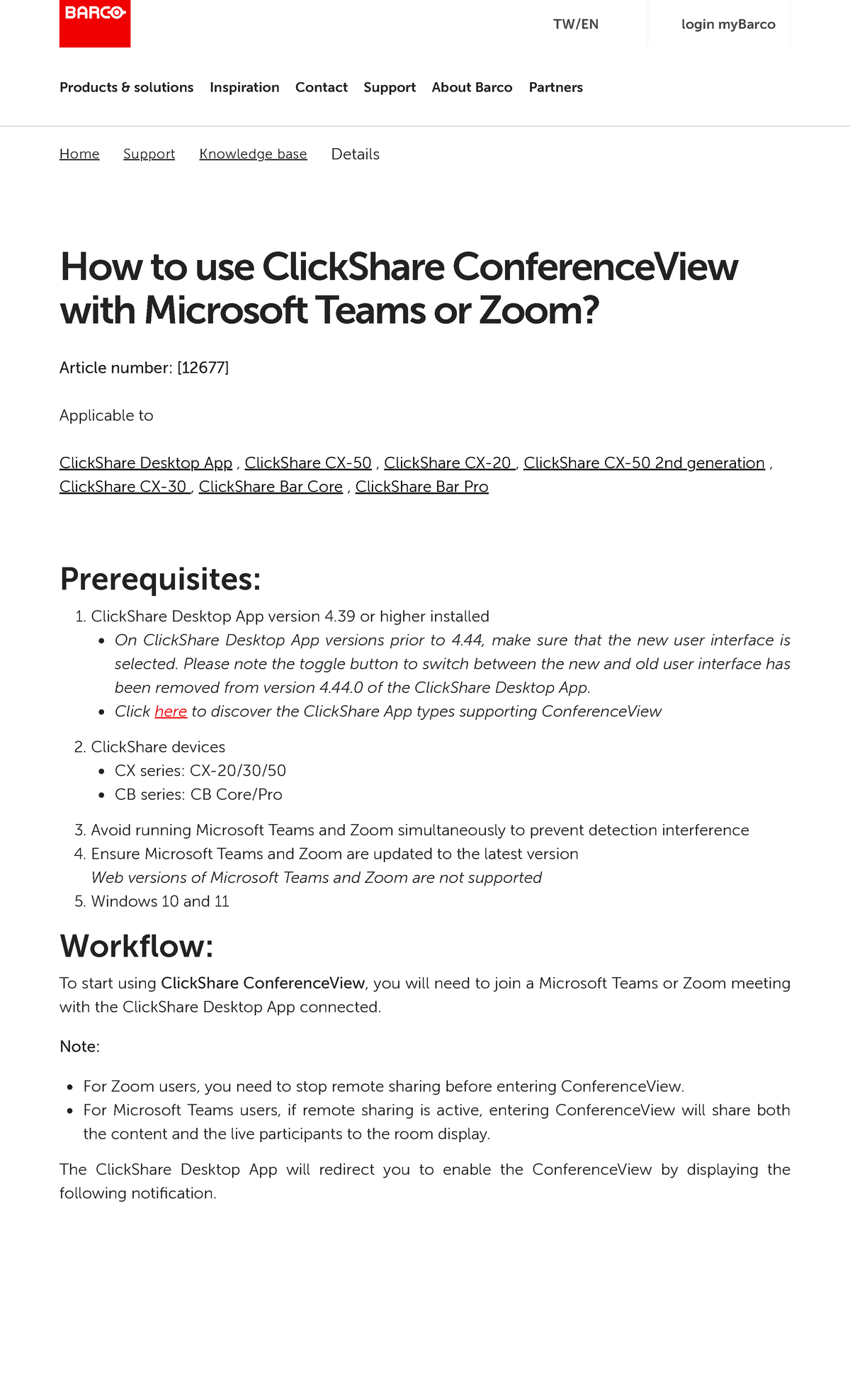Knowledge Base 12677: Using ClickShare Conf. View with MS Teams/Zoom ...