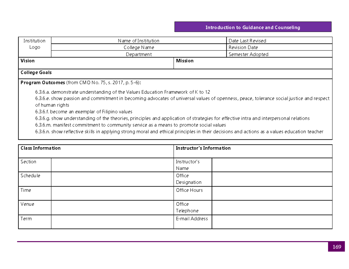 Introduction to Guidance and Counseling (EDU 101) Course Overview and ...