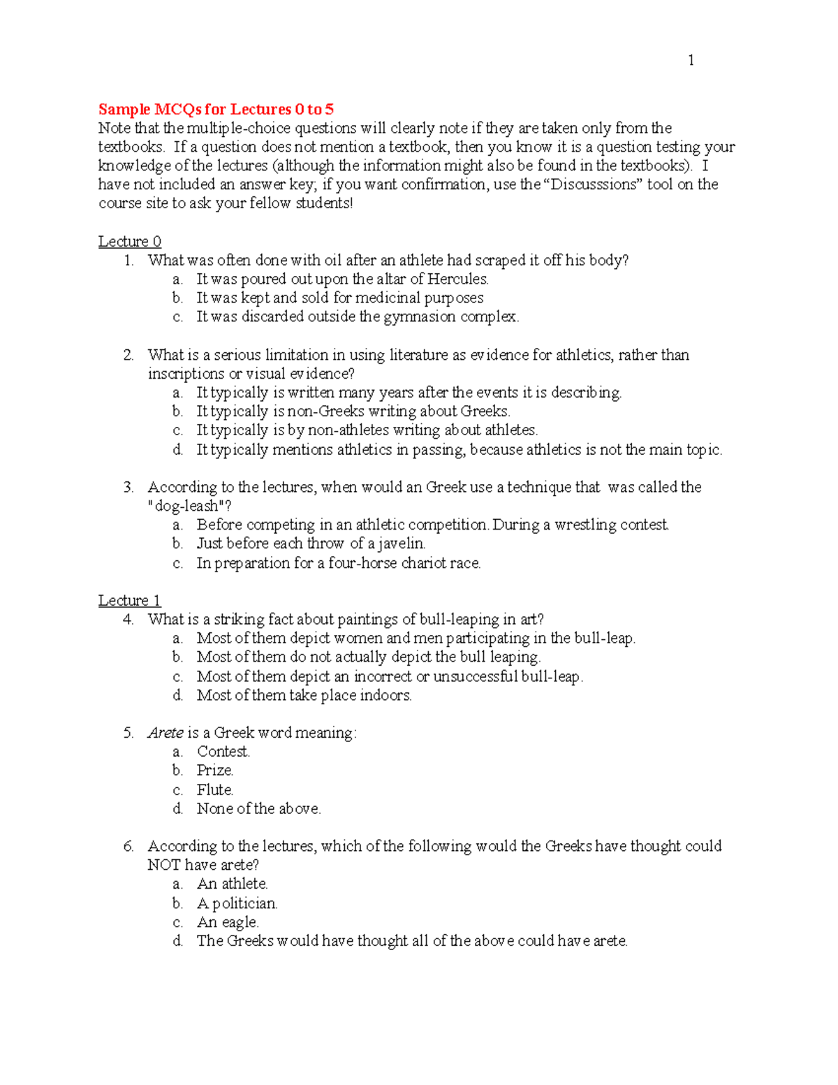 Sample MCQs for Lectures 0-5: Key Concepts and Insights - Studocu