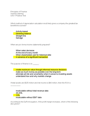 Principles of Finance FIN-101 Unit 1 Milestone Study Notes - Studocu