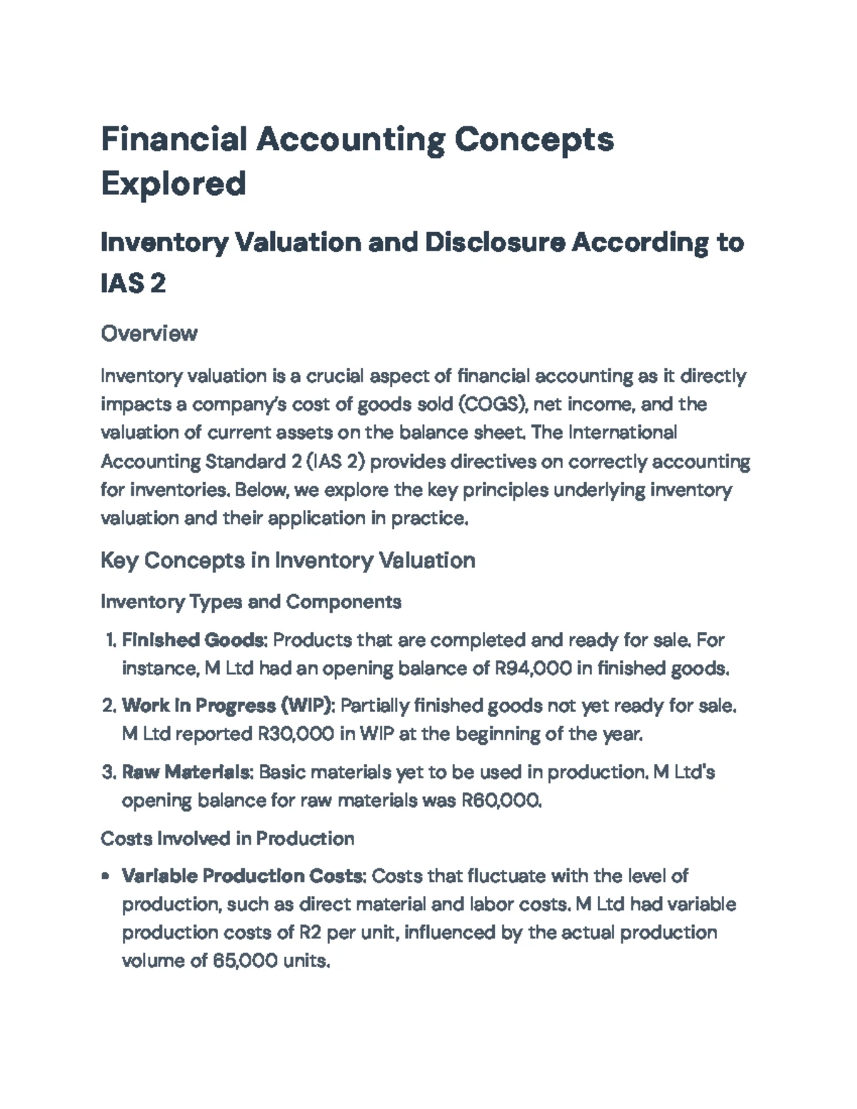 Inventory Valuation and Disclosure According to IAS 2 for M Ltd (FIN ...