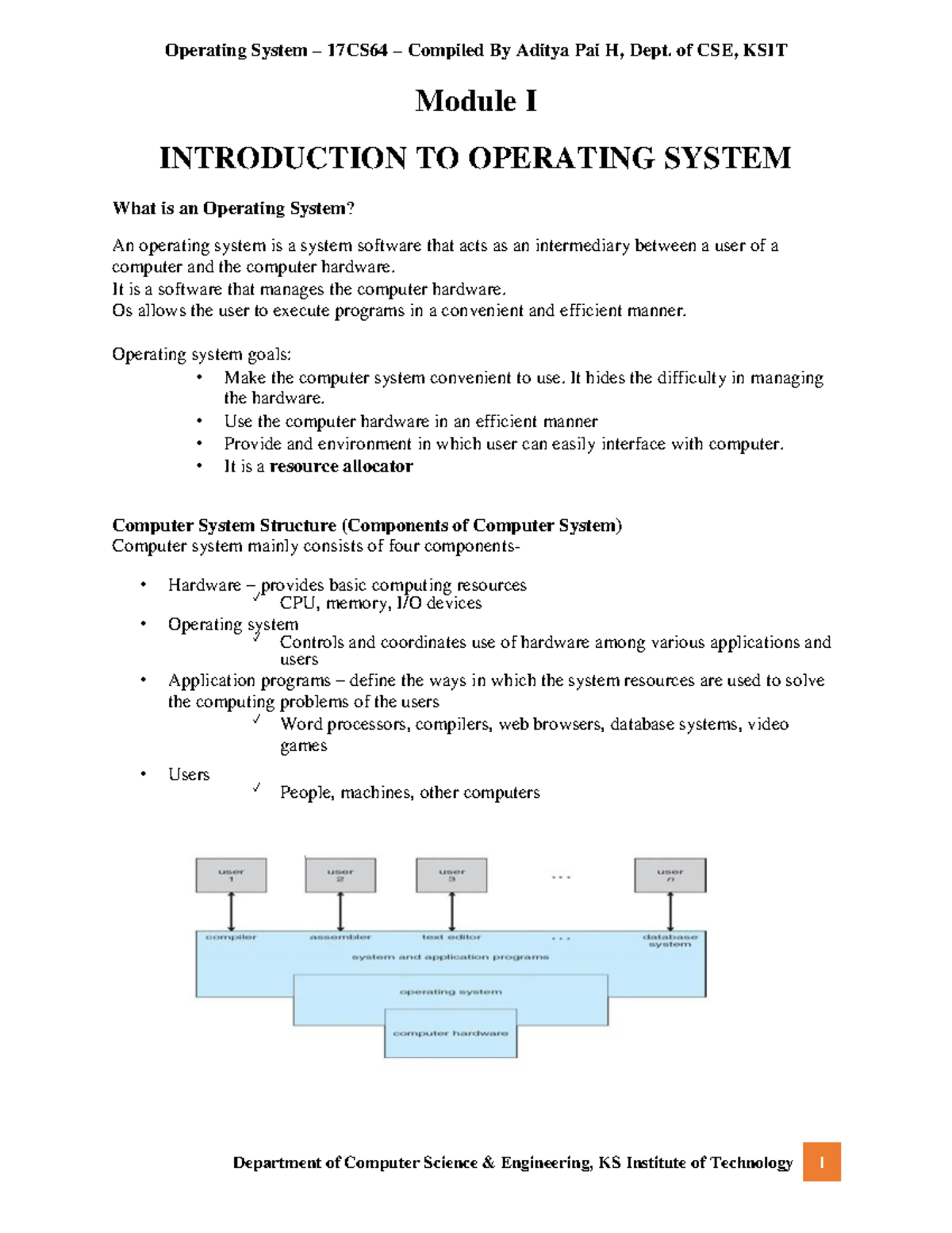 Module I - Introduction to Operating Systems - 17CS64 - Studocu
