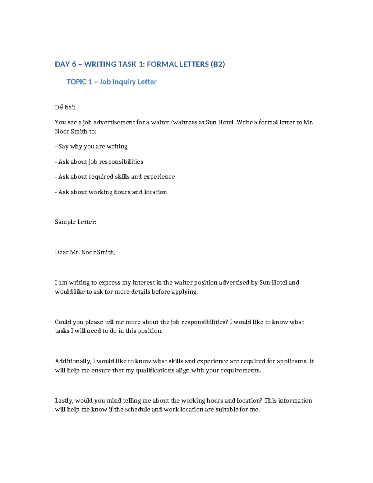 B2 Informal Letters Practice: Travel Advice & Support Tips - Studocu