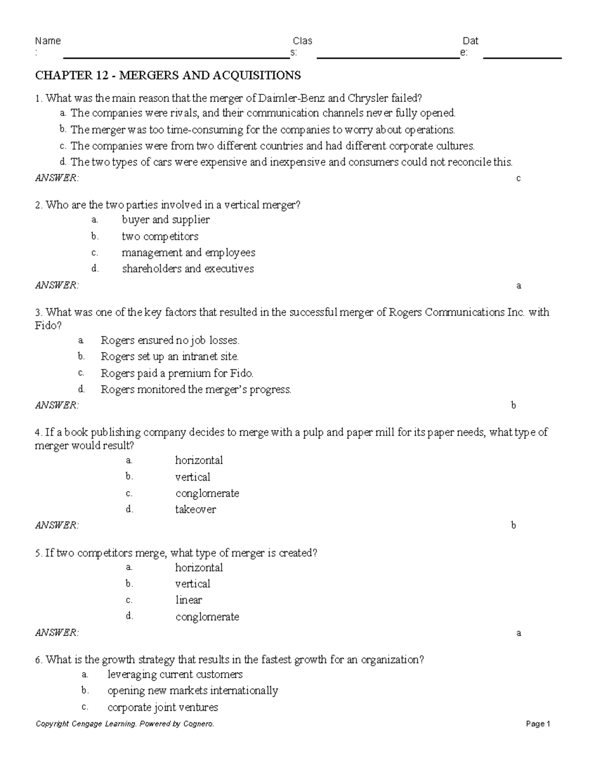 Chapter 12 - Mergers and Acquisitions: Key Concepts and Insights - Studocu