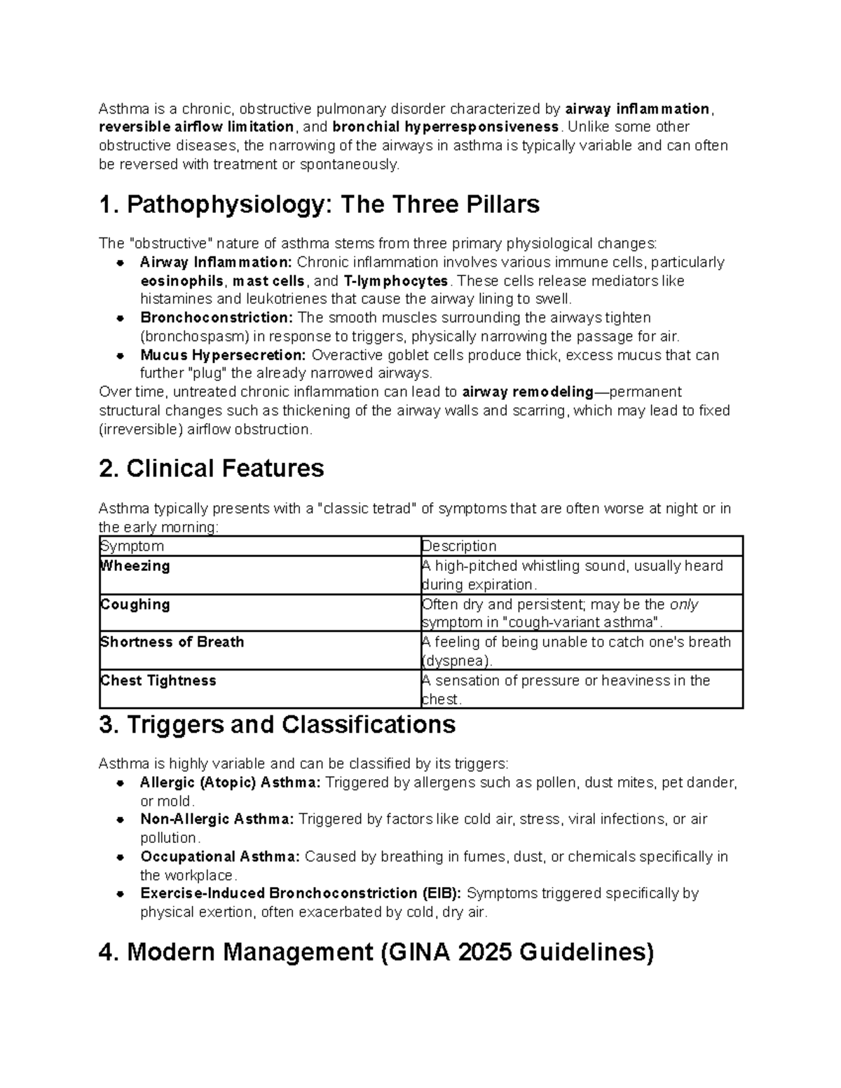 Asthma Overview: Medsurg Notes for Course Code MS101 - Studocu