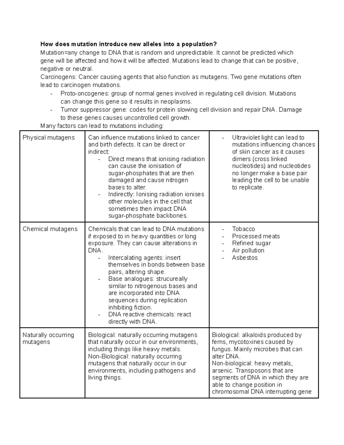 Bio Mod 6 - Mutation and Genetic Variation in Populations - Studocu