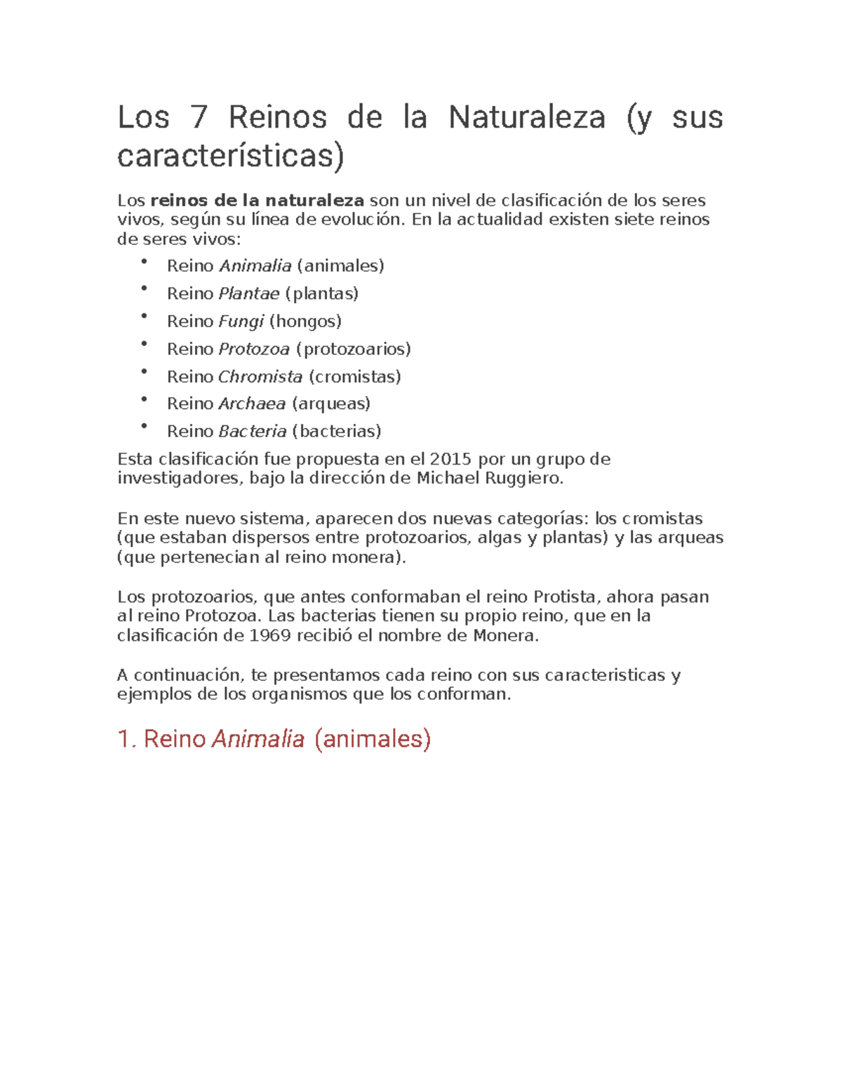 Los 7 Reinos de la Naturaleza: Clasificación y Características - Studocu