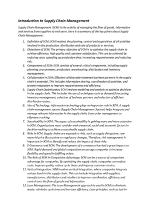Supply Chain Management - Study Notes & Assignments - Studocu