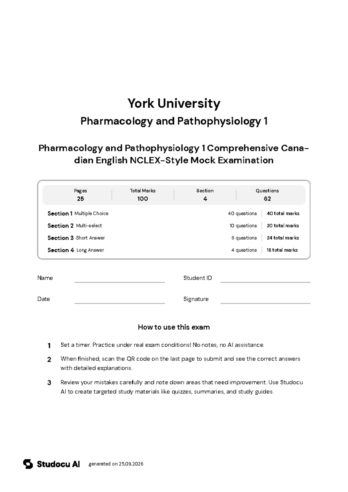 Pharmacology and Pathophysiology 1 NCLEX-Style Mock Exam - Studocu