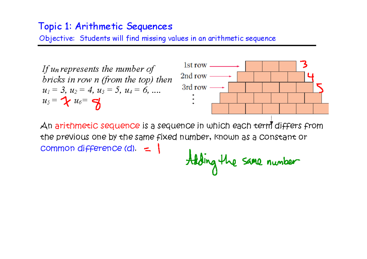 Arithmetic Sequences Notes (MAT101) for Finding Missing Values - Studocu