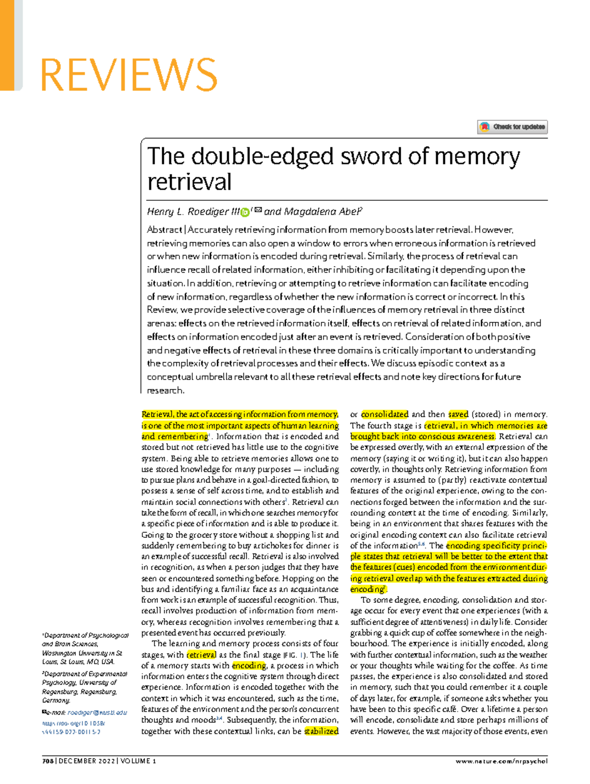 The Double-Edged Sword of Memory Retrieval: Enhancements and Risks (PSY ...