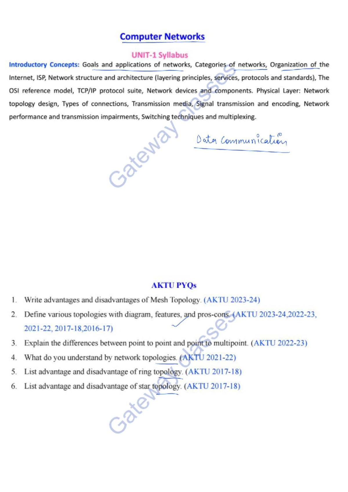 Computer Networks Syllabus: Key Concepts and Applications (AKTU) - Studocu