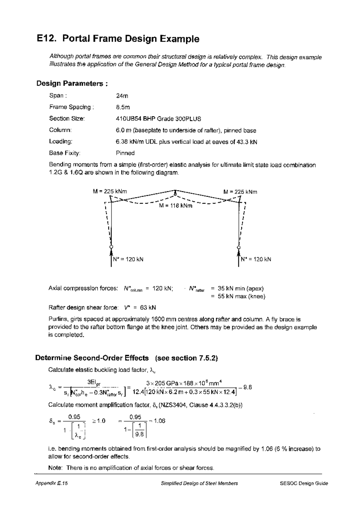E12. Portal Frame Rafter Design Example from SESOC Guide - Studocu