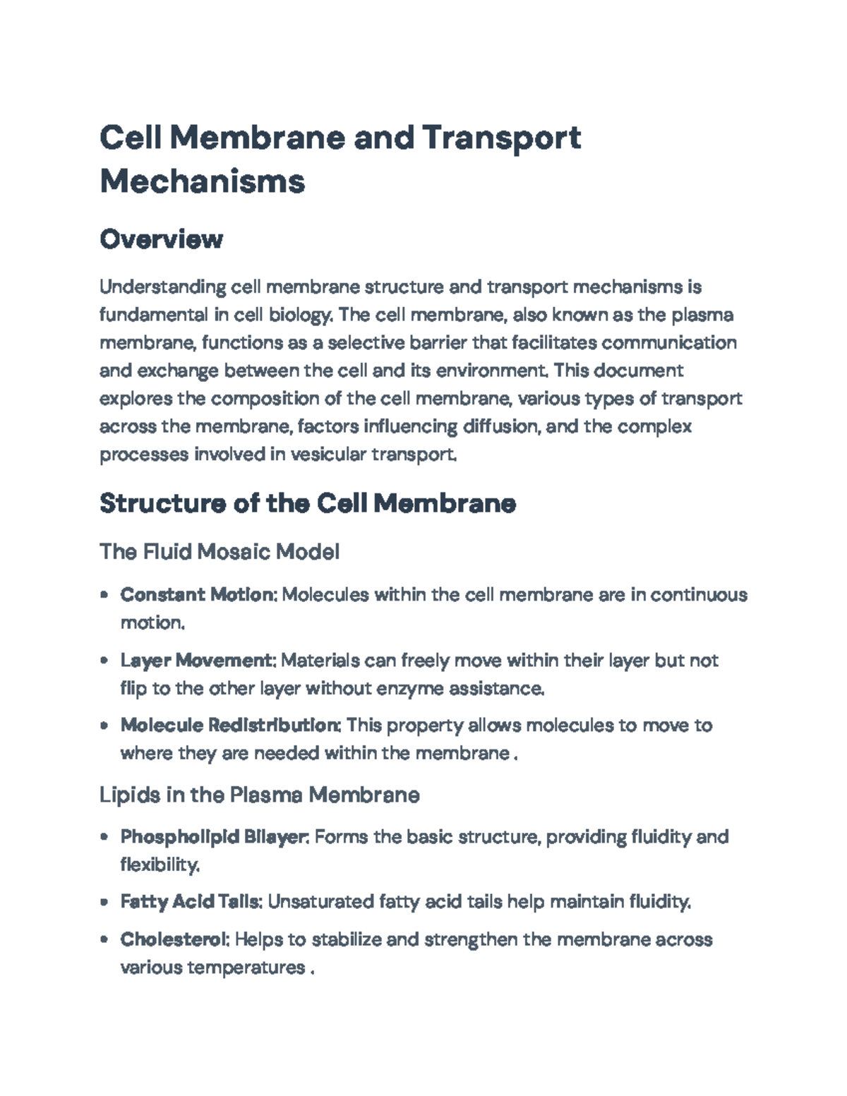 Cell Membrane Structure and Transport Mechanisms Overview - Cell ...