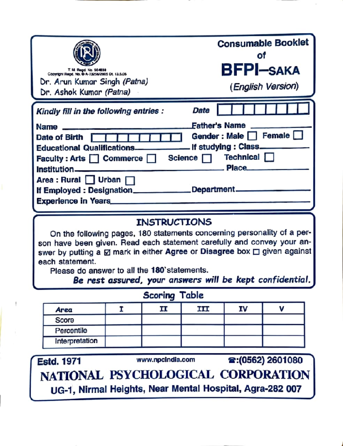 Big Five Personality Inventory (BFPI-SAKA) Overview and Instructions - Document Preview