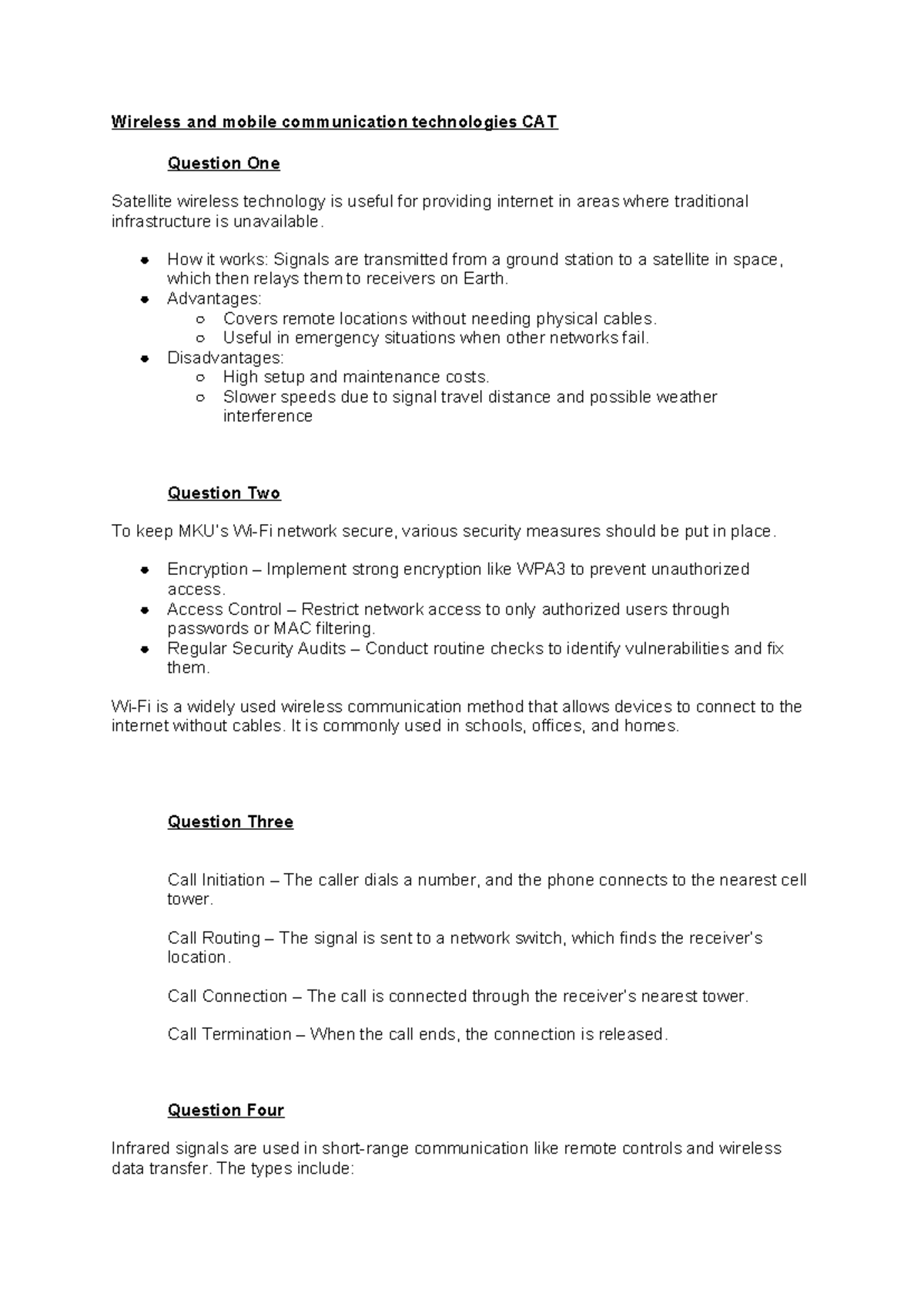 Wireless & Mobile Communication Technologies CAT 1 & 2 Exam Notes - Studocu