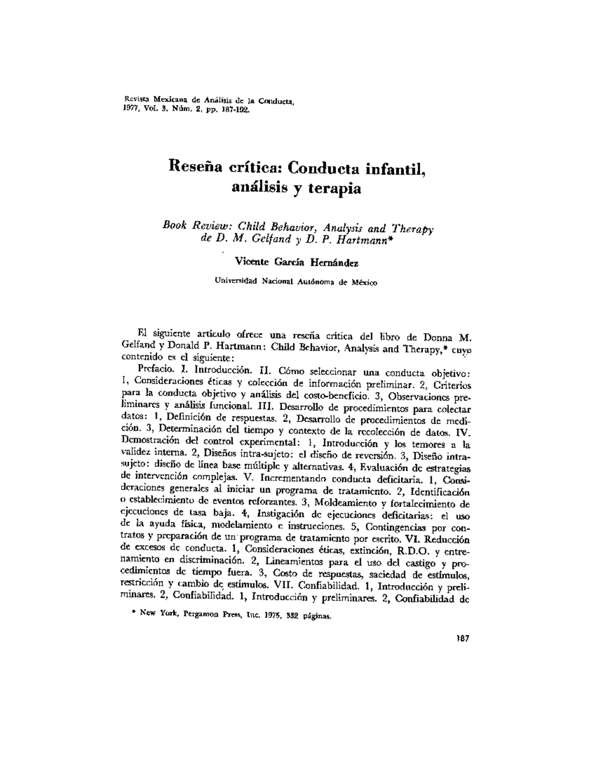 Rese A Cr Tica Del Libro Child Behavior Analysis And Therapy 1977