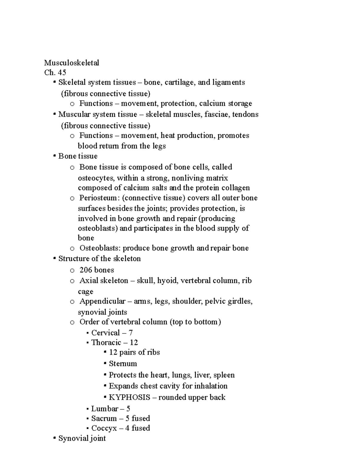 Musculoskeletal System Overview: Tissues, Functions, and Disorders (Ch ...