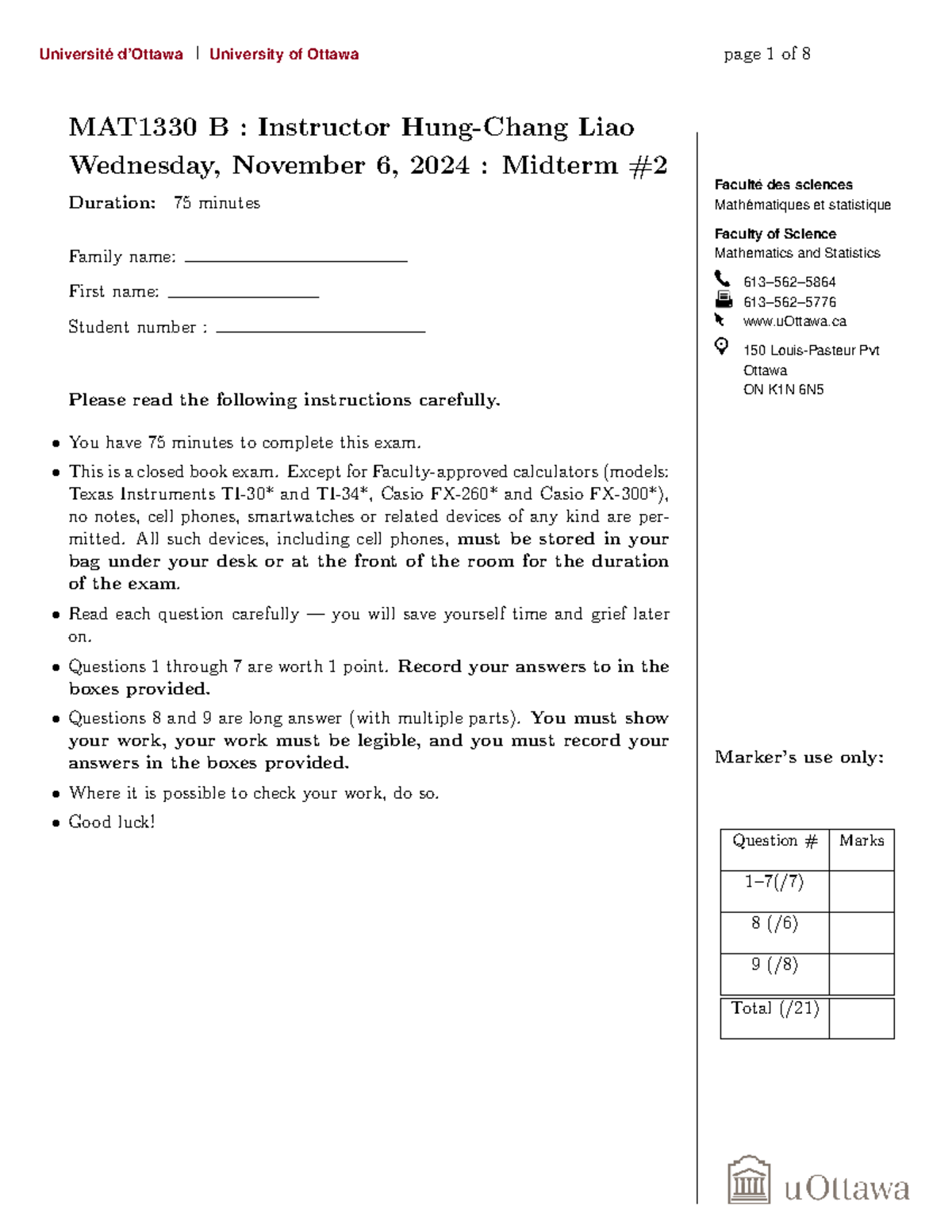 F2024 MAT1330B Midterm 2 Solutions - Version B - Studocu