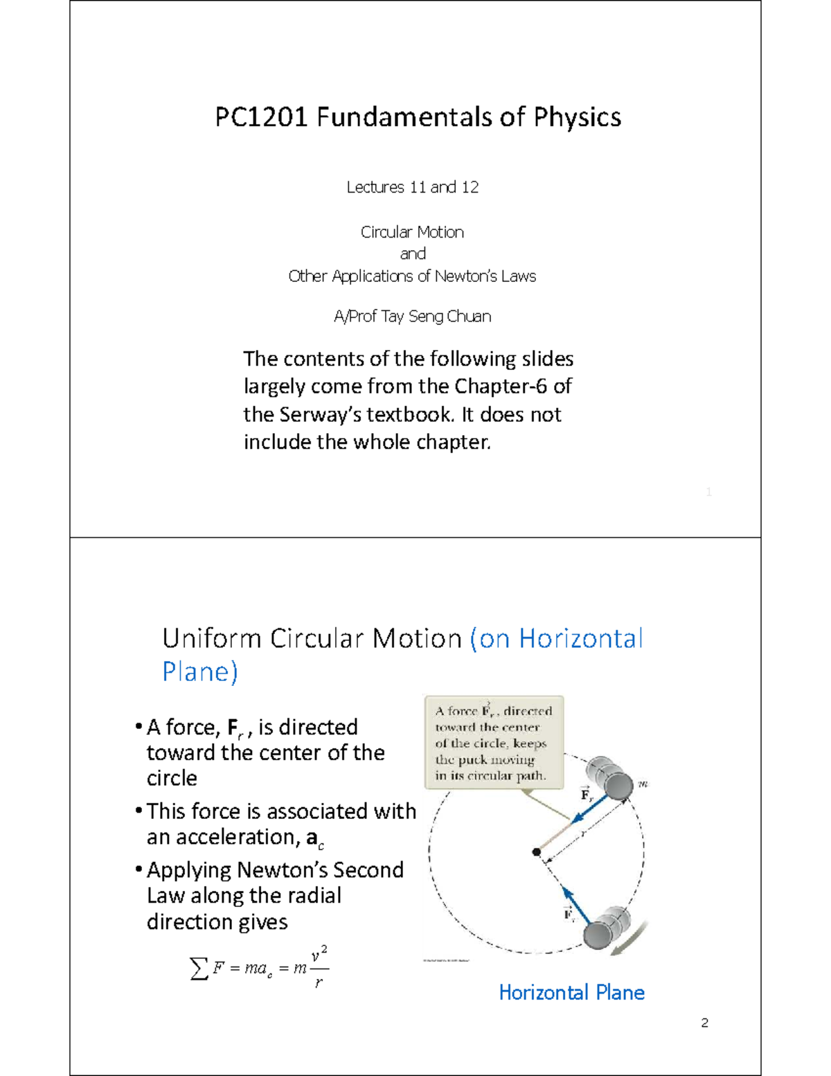 PC1201 Final Exam Notes: Circular Motion and Applications - Studocu