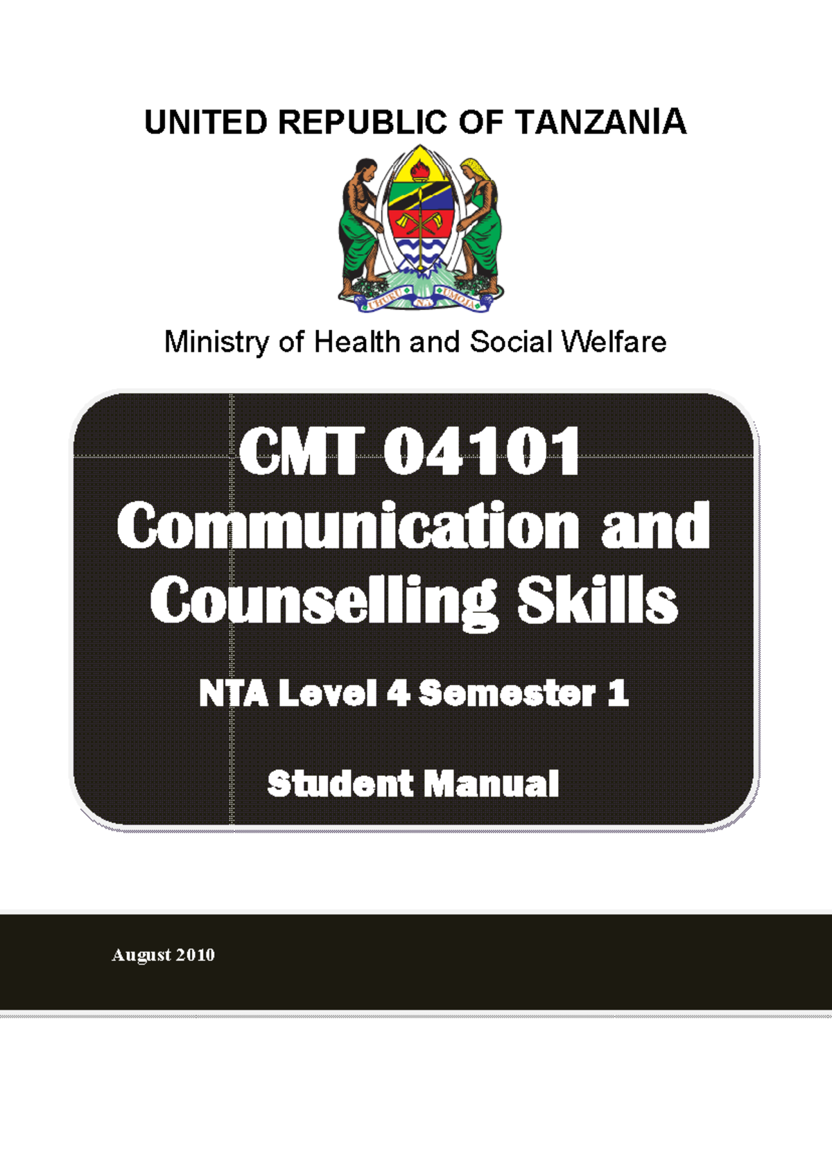 CMT 04101 Communication and Counselling Skills NTA Level 4 Student Manual - Document Preview