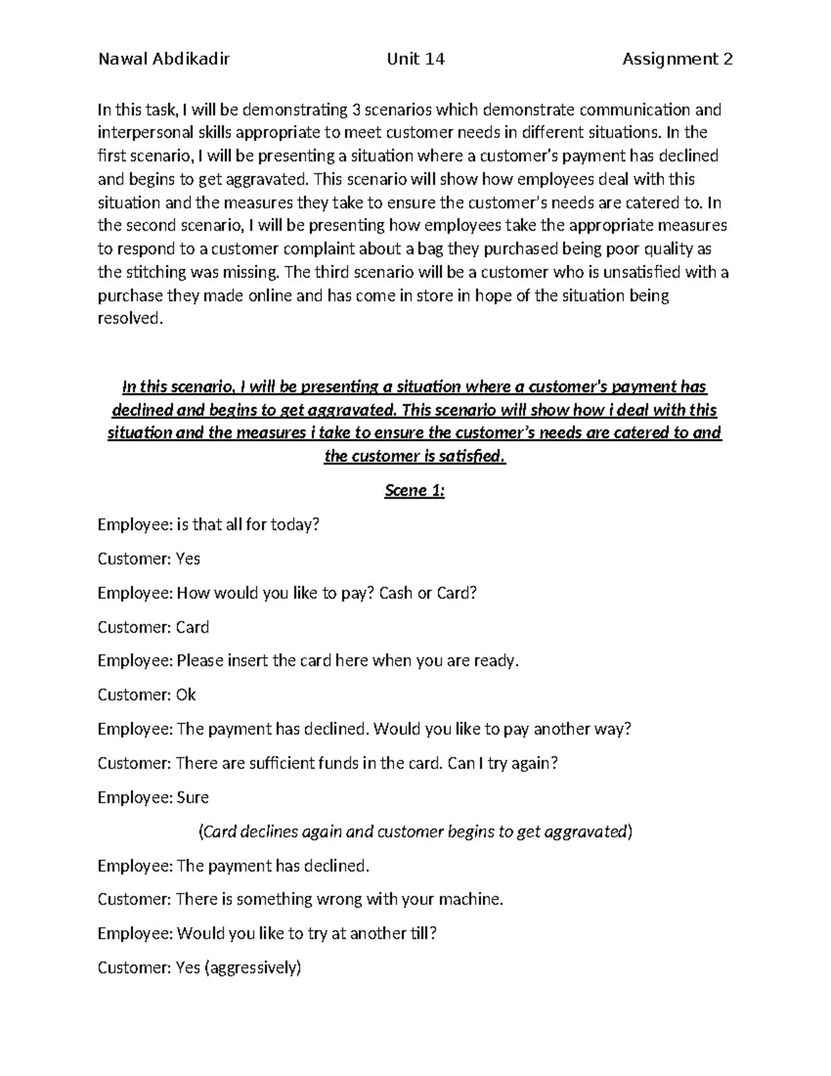 Unit 14 Assignment 2 - Enhancing Customer Communication Skills in BTEC ...