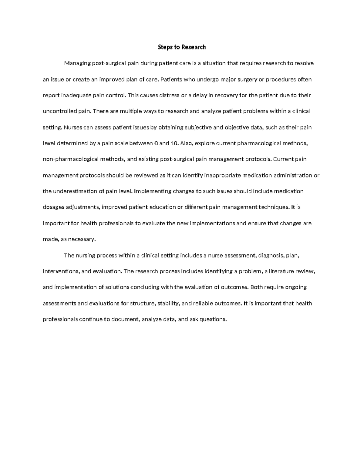 NUR 401: Steps to Research in Post-Surgical Pain Management - Studocu