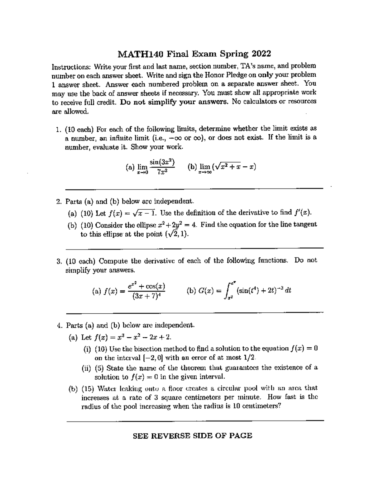 MATH40 2022 final (spring) - MATH140 Final Exam Spring 2022 ...