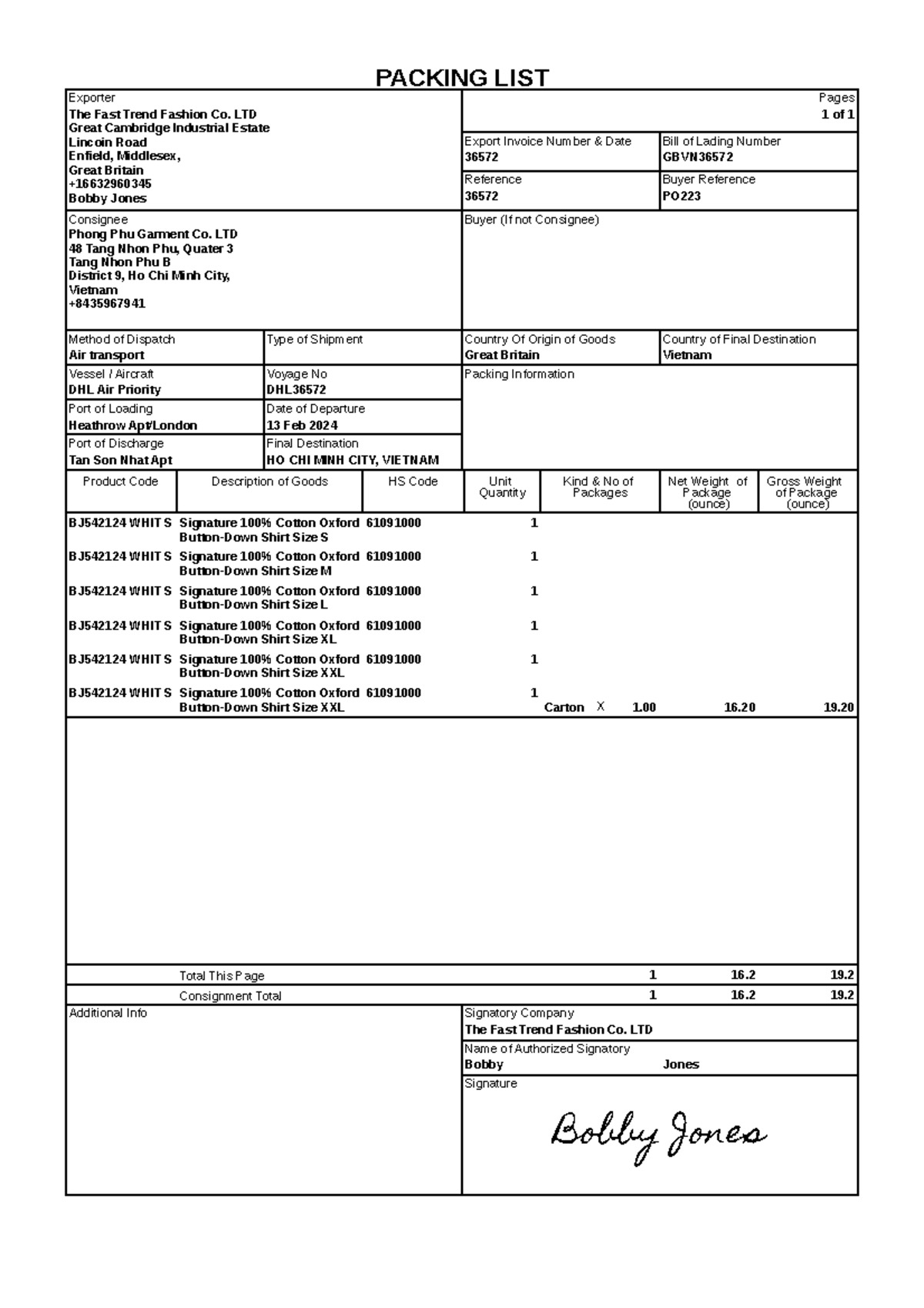36572 Detailed Packing List for Export to Vietnam - Studocu