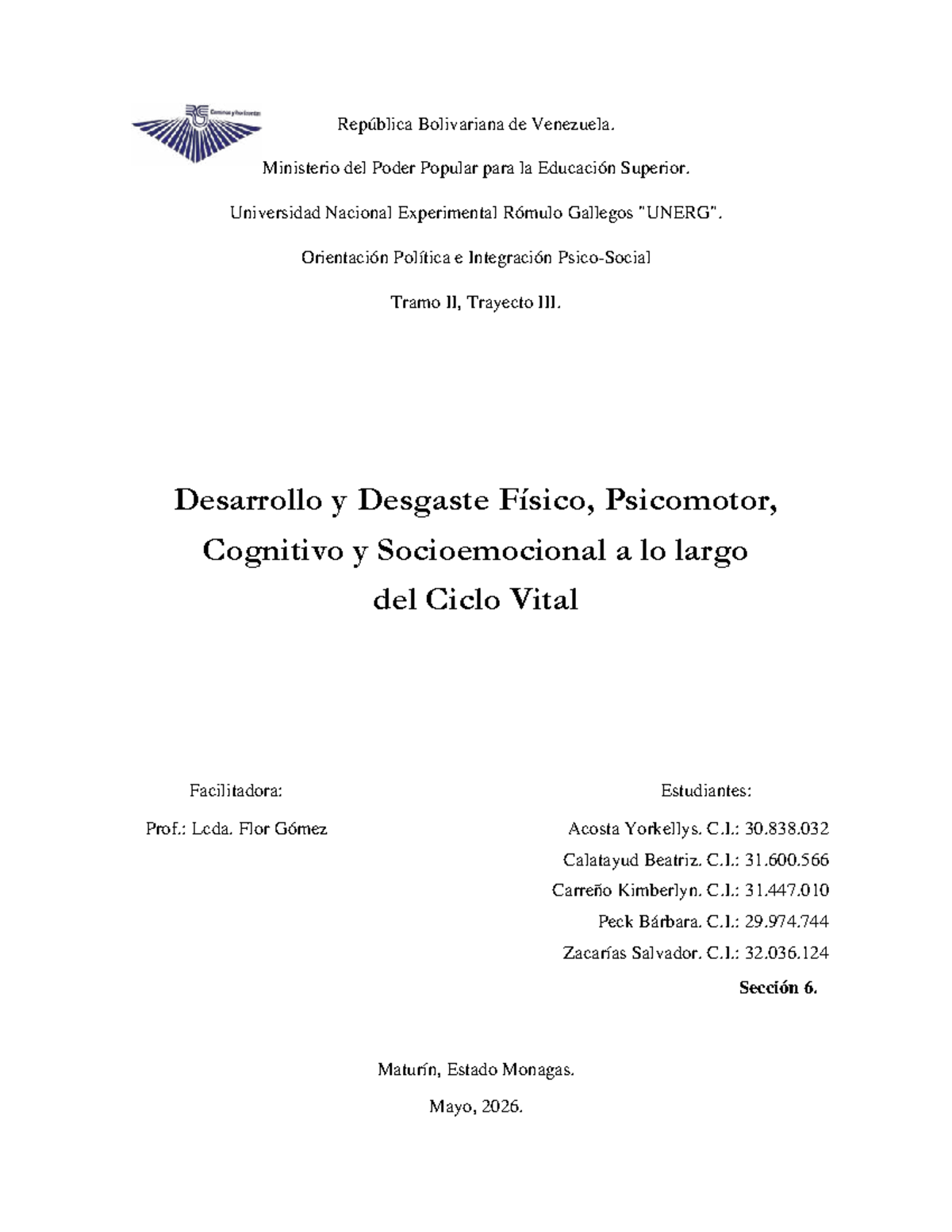 Desarrollo y Desgaste Físico, Psicomotor y Cognitivo en el Ciclo Vital - Tramo - Document Preview
