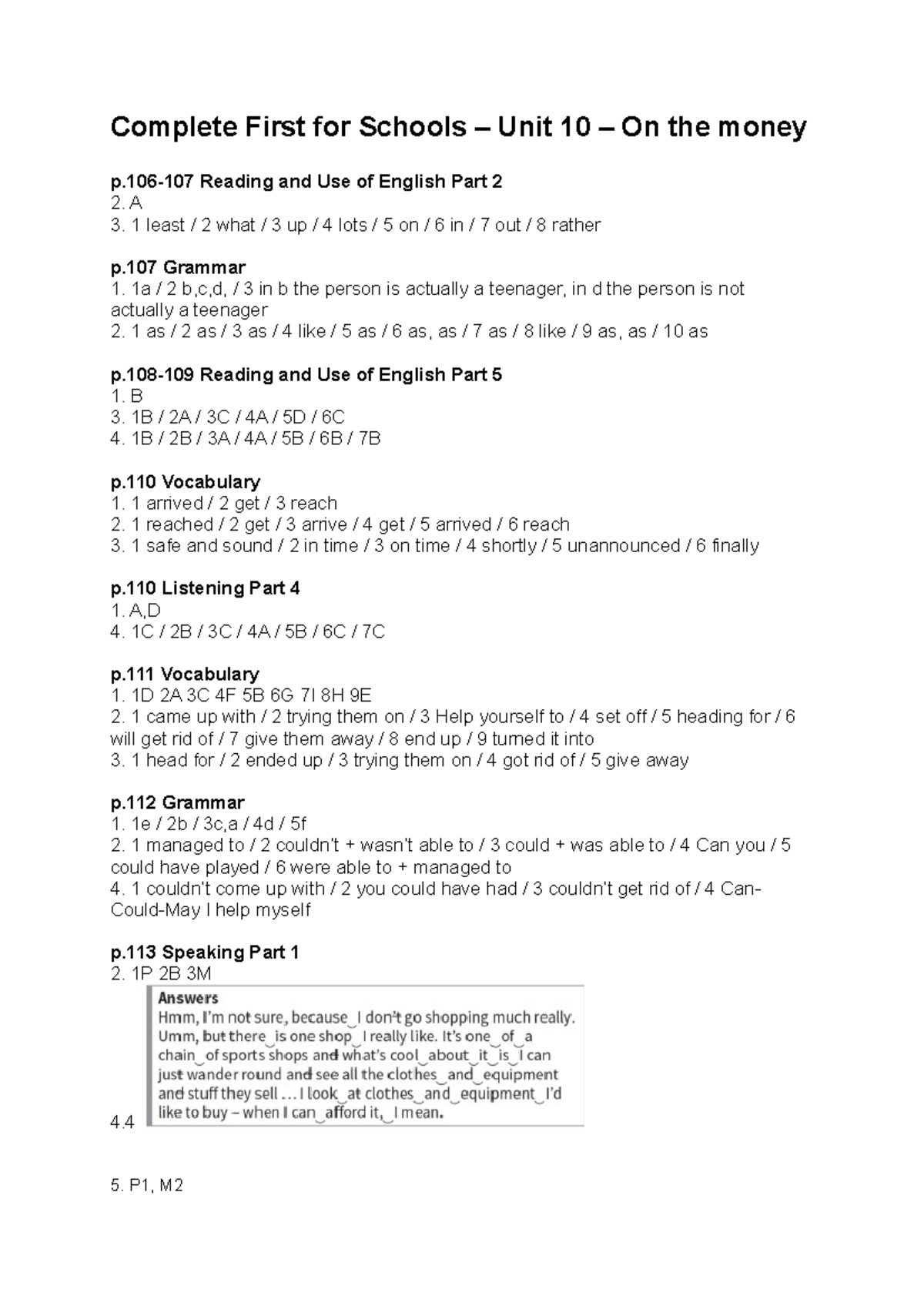 Complete First for Schools - Unit 10 Answer Key & Exercises - Studeersnel