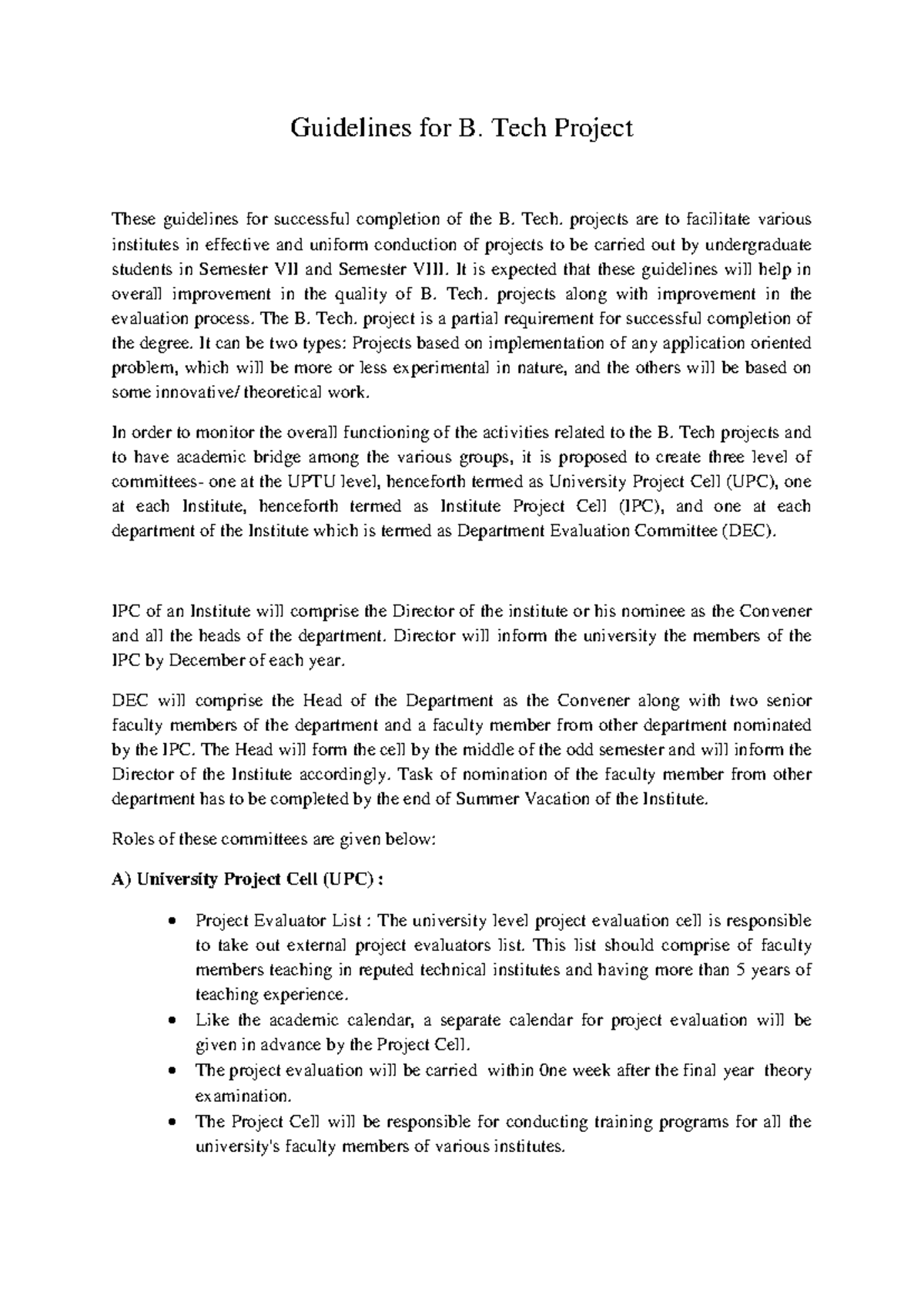 Guidelines for B. Tech Project Report Preparation (B.Tech) - Studocu