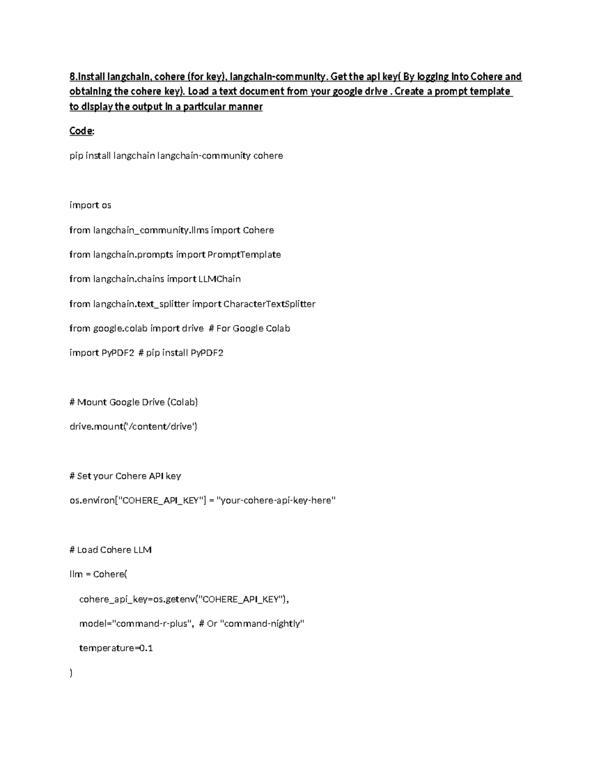 Exp8 - Gen AI Lab Programs: Langchain & Cohere Setup Guide - Studocu