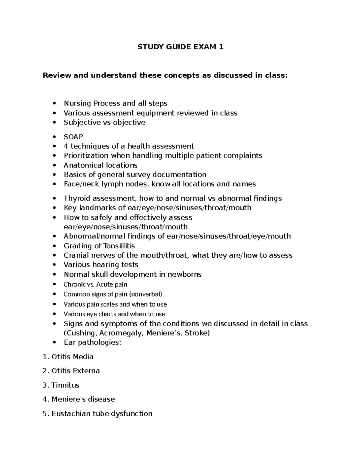 Study Guide EXAM 1 - Nursing Concepts and Assessments - Studocu