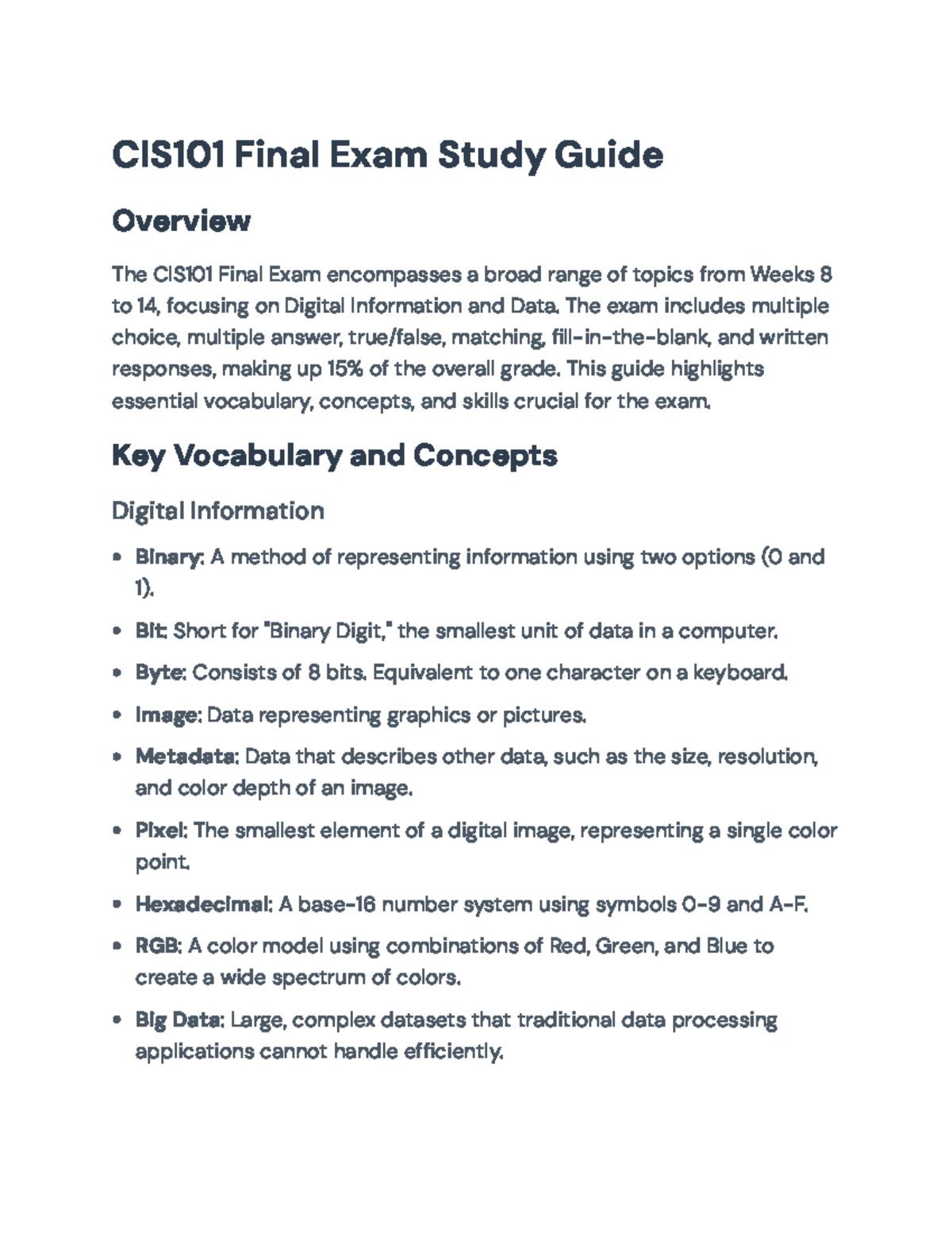 CIS101 Final Exam Study Guide: Key Topics & Preparation Strategies ...