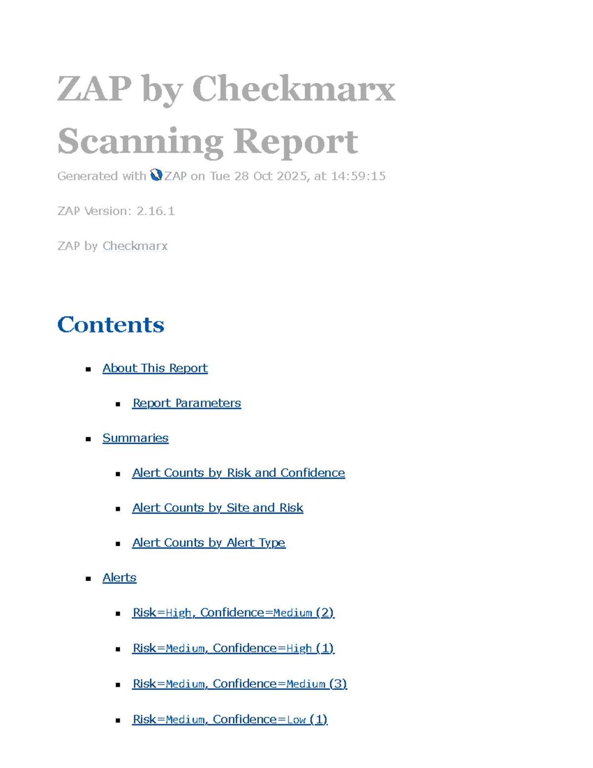 ZAP 2.16.1 Checkmarx Scanning Report - Tue 28 Oct 2025 - Studocu