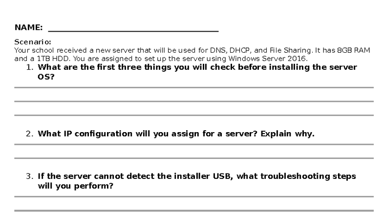 Windows Server 2016 Setup & Troubleshooting Worksheet (Coc3) - Studocu