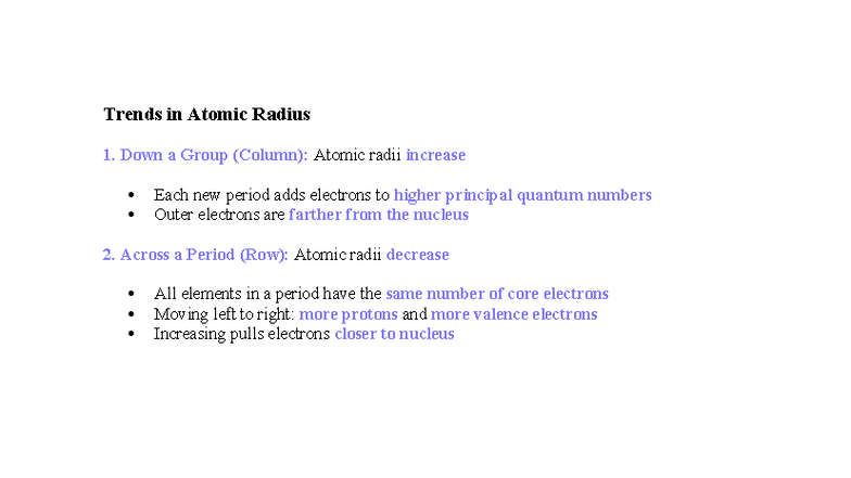 Trends in Atomic Radius and Ionization Energy - Focus 1 - Studocu