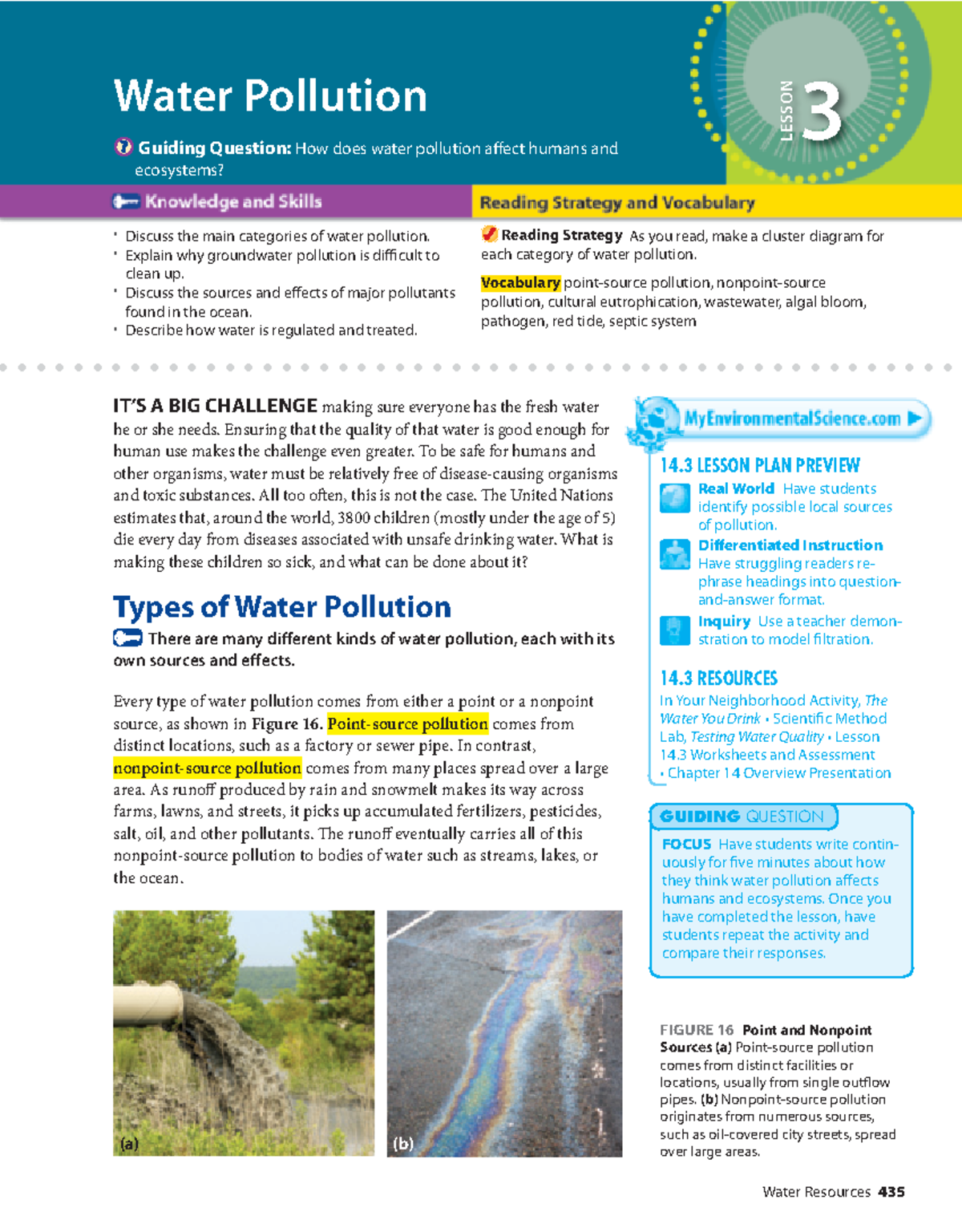 Ch. 14.3 Text/ water pollution - Water Resources 435 LESSON 3 Water ...