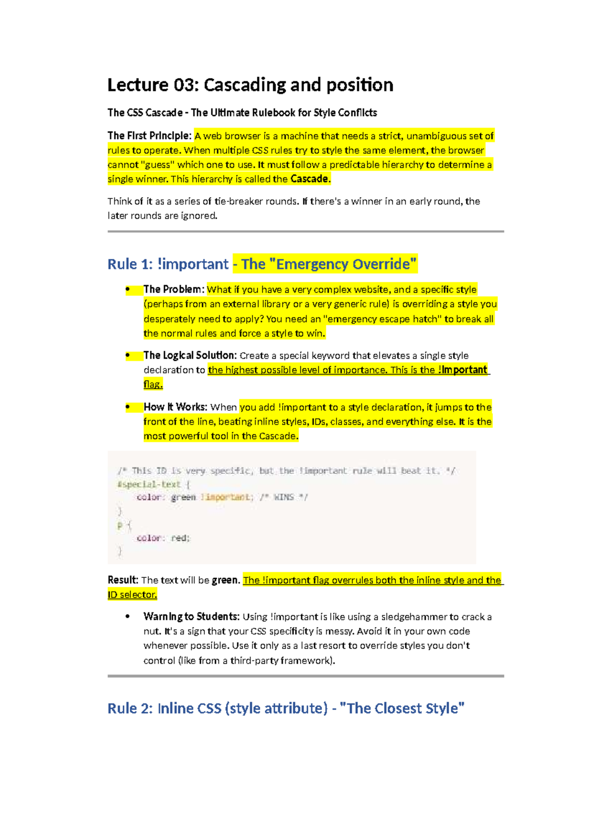 Lecture 03: CSS Cascade & Positioning Principles Explained - Studocu