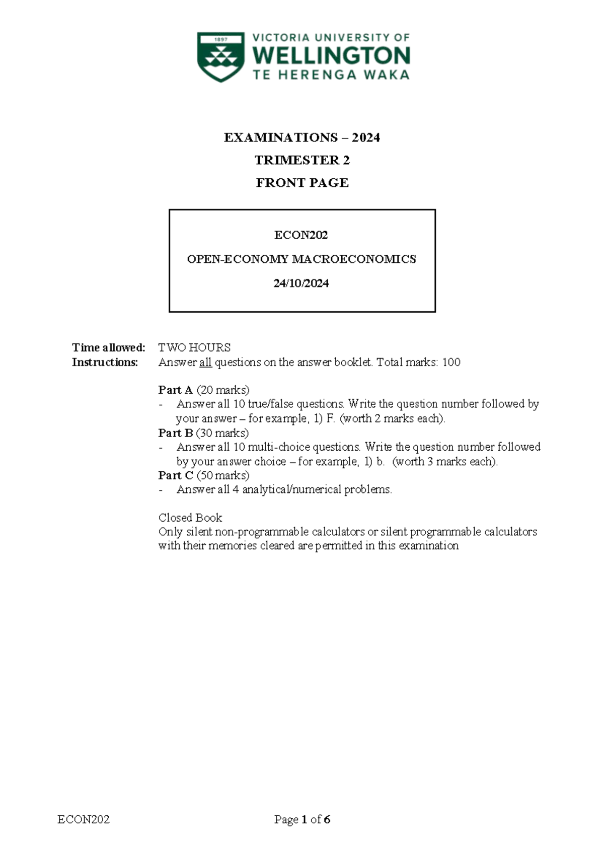 ECON202 Final Exam 2024 Trimester 2: Macroeconomics Overview - Studocu