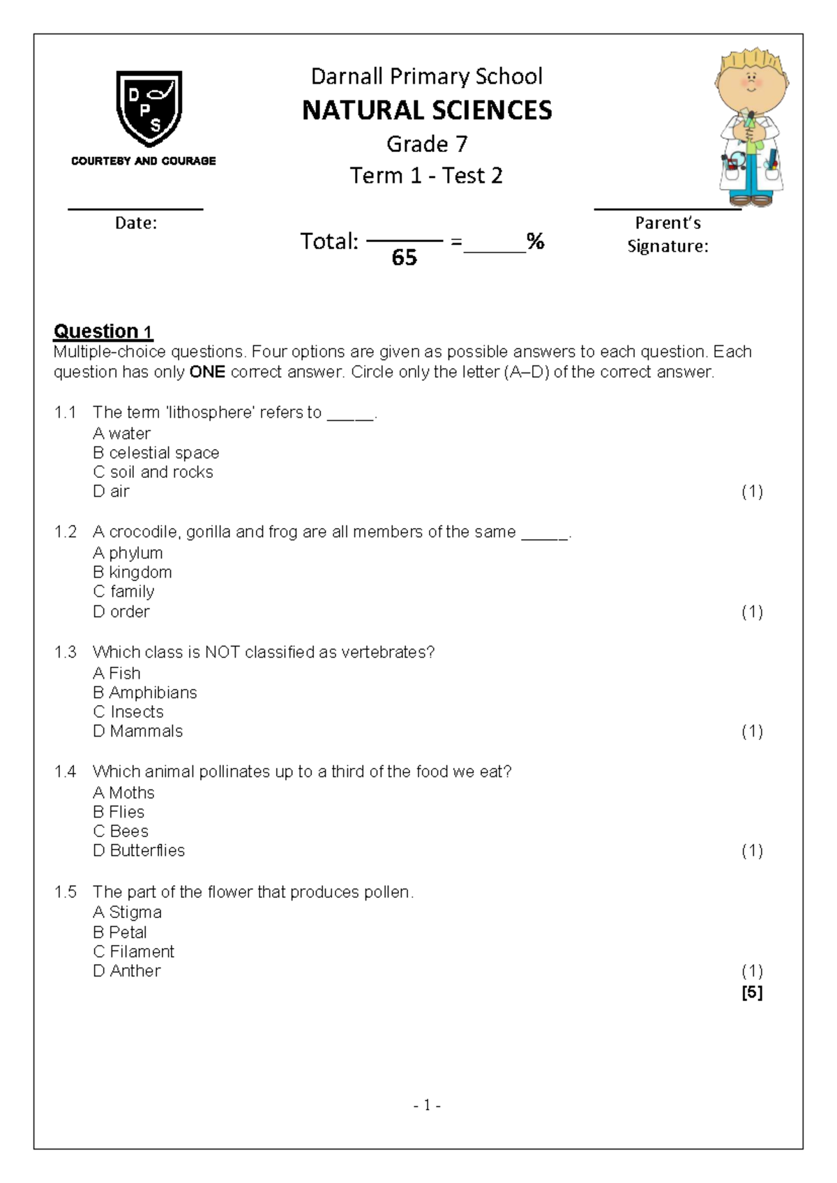 Grade 7 NATURAL SCIENCES Test 2 - Term 1 Assessment - Studocu