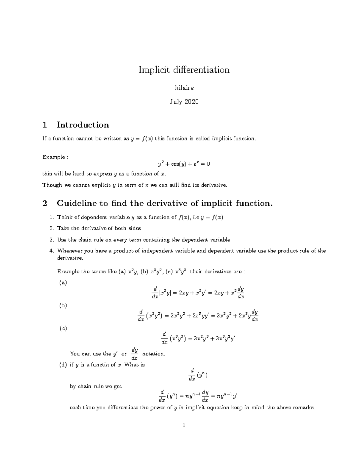 Implicit Differentiation Lecture Notes & Practice Questions - Studocu