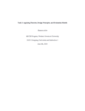 D631 Task 1 - Task 1 Passed - Task 1: Applies Curriculum Models Shannon ...