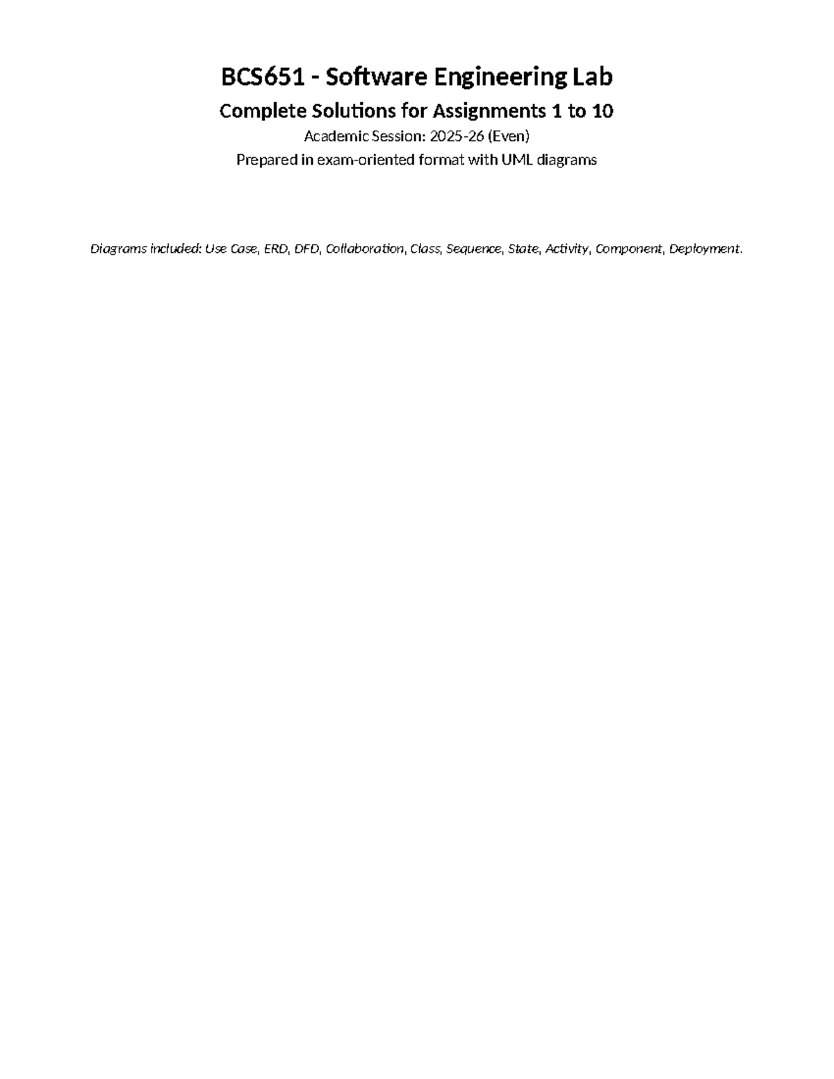 BCS651 Software Engineering Lab: Complete Solutions & UML Diagrams ...