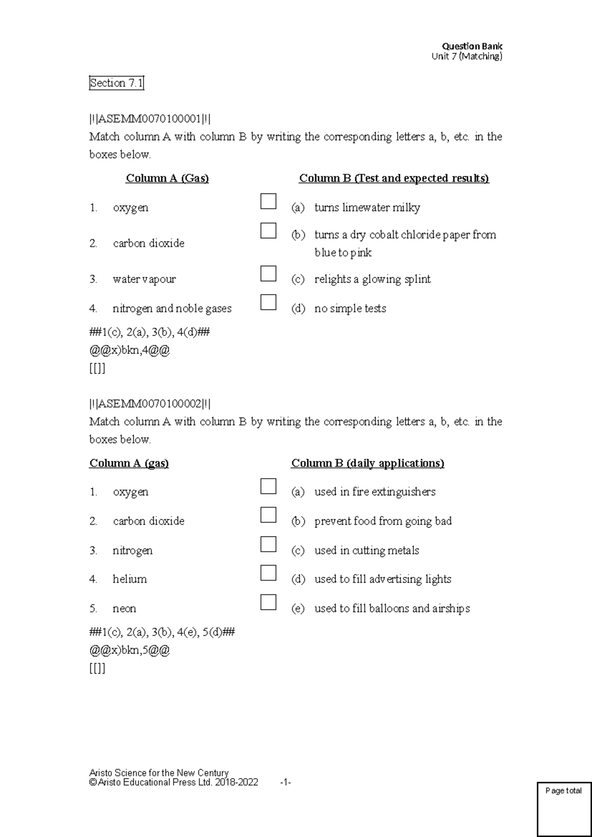 QB U7 Matching Questions (2018-2022) - Science Exam Prep - Studocu