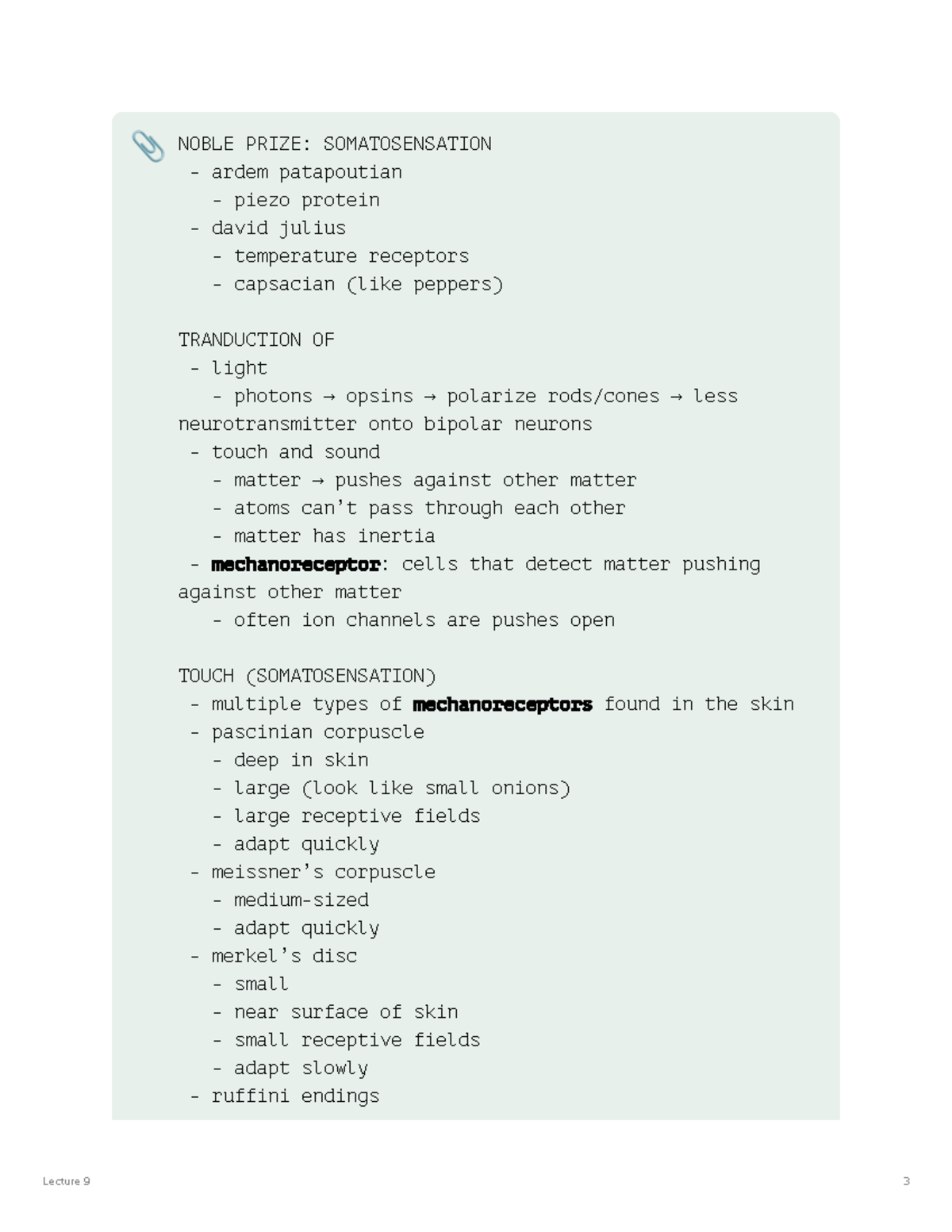 PS263 Lecture 9: Somatosensory and Auditory System Notes - Studocu