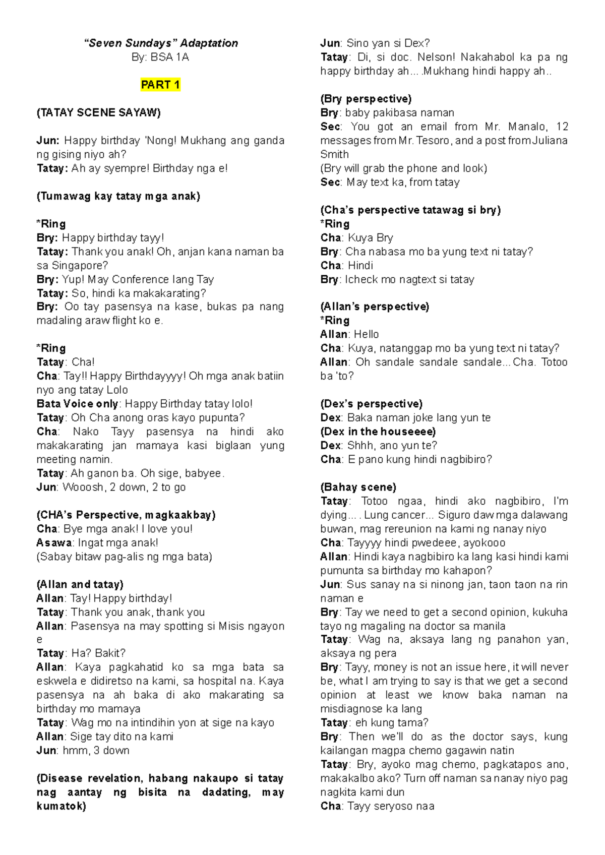 Seven Sundays - 1 - Play performance - “Seven Sundays” Adaptation By ...